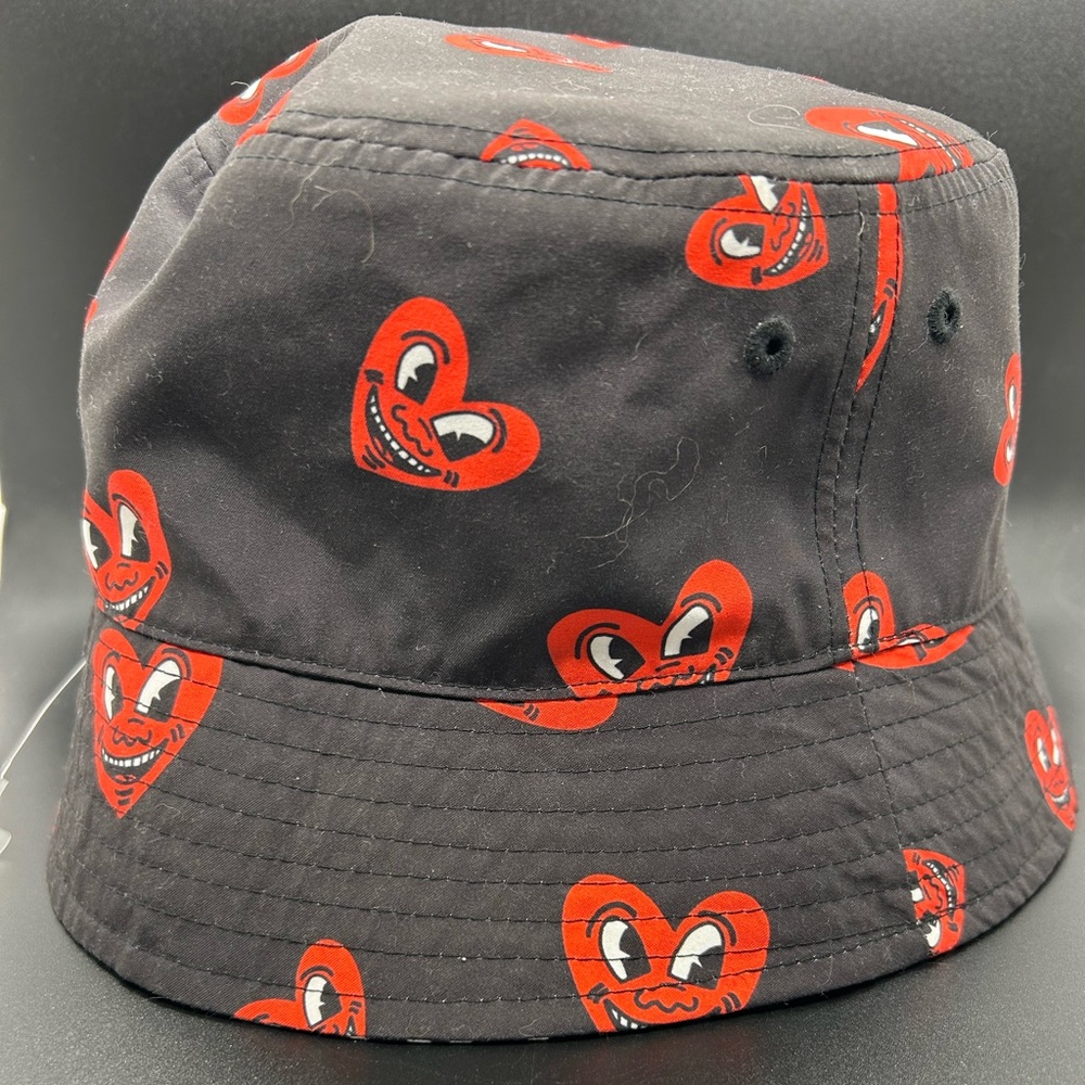 Kids Black and Red Heart Bucket Hat